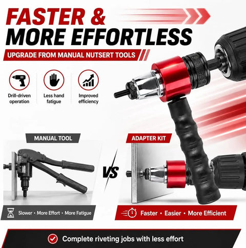 Electric Rivet Gun Adapter Kit With Quick Change Blind Riveter Inserts for improved speed and efficiency comparison.