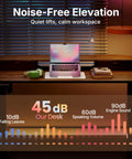 Spacious 40 X 24 Electric Standing Desk With Two Drawers And Hooks, Height Adjustable Computer Workstation C Clamp Mount Home Office Ergonomic Sit Stand Table Walnut with laptop and sound meter.