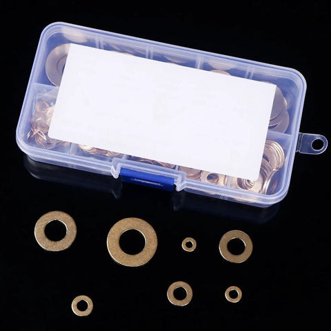 210 Piece Metric Brass Flat Washers Assortment Kit Heavy Duty All In One Durable Corrosion Resistant Hardware Washers For Electrical Connections And Outdoor Projects M3 M4 M5 M6 M8 M10 M12, brass washers in case