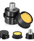 Air Compressor Silencer With Built In Filter And Intake Filter Replacement, One Half Inch PT Twenty Millimeter Thread, Metal Noise Muffler Kit For Oil Free Compressors, 2.8 Inch Height By 2.4 Inch Diameter, 1 Set, black metal and filter parts