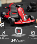 Red 24V Electric Go Kart With Adjustable Seat For Kids And Teens, 7Ah Battery, Top Speed 7.5 MPH, features visual screen