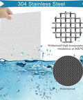 Hand holding Stainless Steel Wire Mesh Filter Screen Sheet 30x120cm with 30 mesh fine weave, waterproof feature displayed over water.