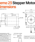 Diagram showing dimensions of 3-Pack Nema 23 Stepper Motors 1.8 Degree 2-Phase High Torque 2Nm Bipolar 57x76mm for CNC applications.