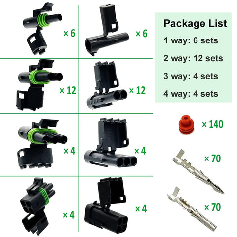 Weather Pack Connectors Kit 26 Sets Waterproof Automotive Electrical Connectors For Wiring 1 To 4 Pin 18 To 14 AWG