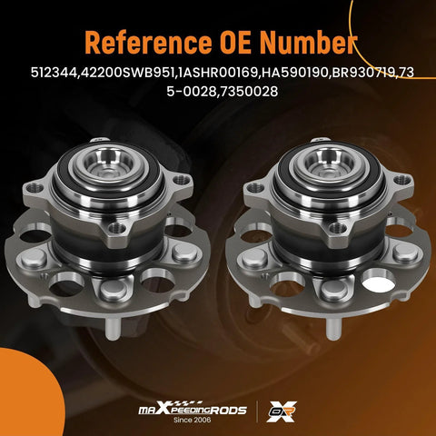 Two rear wheel hub assemblies with 5 lug 4 bolt pattern, encoder ABS for Honda CR-V Crosstour 512344 Rear Wheel Bearing And Hub Assembly
