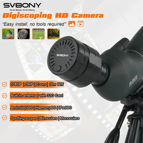SC002 Wireless Electronic Eyepiece For 37mm To 56mm Scopes, WiFi Digiscoping Camera With 1080P HD Recording, 3x Digital Zoom shown on scope