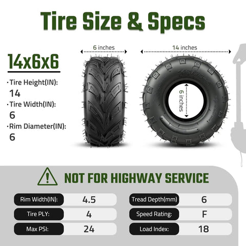 Hardcore 145/70-6 All Terrain Tires size and specs chart for ATV Go Kart Mini Bike