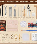 Dope Leather Working Kit With Pro Grade Tools And Dyes For DIY Beginners Includes tools, dyes, leather pieces, and instructions.