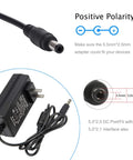 Plug And Play 12V 2.5A Universal Power Adapter 100-240V To DC 12V 30W Charger with 3.6 Ft Cable and polarity diagram