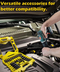 Your Go To 61 Piece Impact Nut Driver Set With Magnetic Deep Nut Drivers For Drills Metric And SAE in use on car engine
