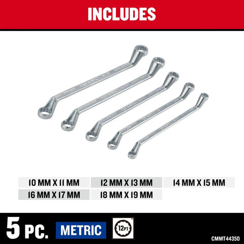 Deep Offset Metric Box End Wrench Set Must Have Five Piece 12 Point 45 Degree Angled Ends Chrome Finish Includes Handy Storage Tray