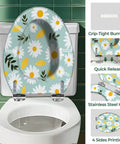 Elongated Toilet Seat Cover Quiet Close for Bathroom with floral design, stainless steel hinges and grip-tight bumpers.