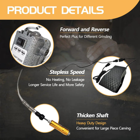 Beefy Heavy Duty 1 Quarter Inch Flexible Shaft Rotary Tool With 780W Motor details showing forward reverse options and foot pedal