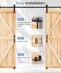 Heavy Duty 8 Foot Double Sliding Barn Door Track And Handle Kit Gliding Smooth As Butter With Precision Ball Bearings And Rugged Black Coating For A Total No Sweat Install with installation steps for wooden doors.
