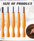 Top Notch 5 Piece Linoleum Carving Tool Set Featuring Knockout Sharp Triangular Linocut Knives With Smooth Beechwood Handles.