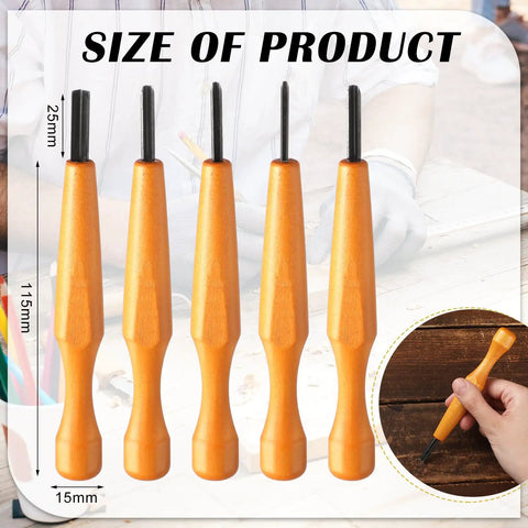 Top Notch 5 Piece Linoleum Carving Tool Set Featuring Knockout Sharp Triangular Linocut Knives With Smooth Beechwood Handles.