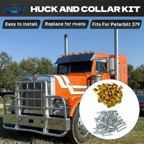 Peterbilt 379 Compatible 3 16 Inch Medium Flange Steel Collar Kit With Button Head Fasteners displayed next to truck