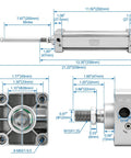 Heavy Duty Industrial Pneumatic Air Cylinder With One And One Quarter Inch Bore And Seven Point Eight Seven Inch Stroke Double Acting Single Rod M10 By 1.25 Threaded Rod Port One Eighth Inch Includes Two Push In Fittings dimensions and details