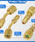 R410A Mini Split Adapter For Gauges, 5/16 To 1/4 SAE Fittings With Straight And Angled Vacuum Ports, Valve Core Tool, Brass