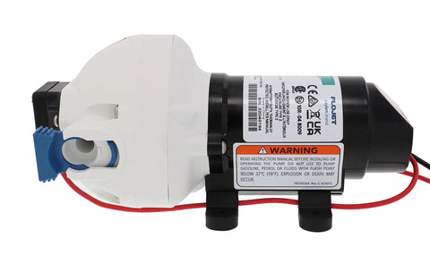 Side view of Rugged 12V RV Water Pump With Self Priming, 3 GPM, 50 PSI, 3 Chamber Design, Quiet Operation, Corrosion Resistant