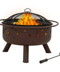 Bronze 30 Inch Outdoor Wood Burning Fire Pit With Grill Grate, Spark Screen, And Poker For Cozy Backyards And Campouts