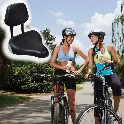 Backrest Comfort Bike Saddle For Exercise Bike And E Bike With Lumbar Support Great For Stationary Bikes Beach Cruisers Mountain Bikes And Adult Trikes Fits Seven Eighths Inch Seat Posts Ten By Eleven Inches black vinyl saddle with backrest