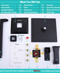 Dope Black Shower Faucet Set With Tub Spout And High Pressure Balance Valve Ultra Thin 10 Inch Stainless Steel 304 Shower Head PEX Adapters Included Complete Bathroom Upgrade Kit components