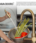 Modern Champagne Gold Kitchen Faucet With Pull Down Sprayer And Dual Function Head, Single Hole Brass Build Deck Plate Included For A Totally Fresh Countertop Glow Up with vegetables in sink.