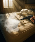 Heavy Duty Steam Cleaner Kit Packing One Thousand Fifty Watts Of Scalding Vapor For Forty Five Minutes Of No Sweat Scrubbing on mattress.