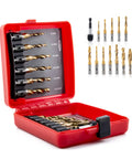 Beast Titanium-Coated High Speed Steel Drill And Tap Bits Set With Quick Change Adapter, compact 13-Piece SAE and Metric in red case