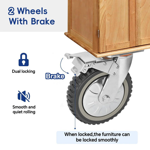 8 Inch Solid Caster Wheels Set Of 4 With Brakes For Heavy Duty Trolleys And Workbenches Non Slip Swivel Castors 1760 Lb Capacity Industrial Plate Casters