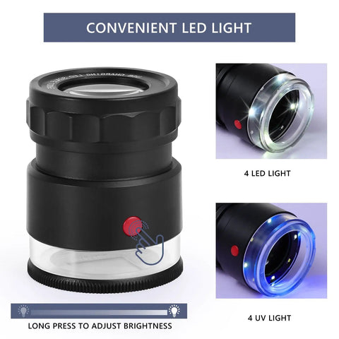 30X Loupe Magnifier with USB rechargeable LED lights, compact pocket tool for watches, jewelry, coins, adjustable focal length