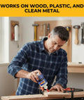 Man using Thick Wood Glue 2 Oz Professional Grade Adhesive For Cracks And Joints Fills Cracks Dries Crystal Clear indoor woodworking