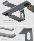 All Aluminum Laptop Stand For Desk Setup With Ventilated Cooling Detachable Ergonomic Riser showing anti-slip rubber pads and precision cut aluminum