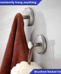 2-Pack Suction Cup Hooks For Shower And Bathroom No Drilling Towel Holder For Towels Robes And Coats On Tiles Glass Doors Or Mirrors Easy Twist Lock Install Nickel Finish