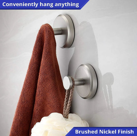 2-Pack Suction Cup Hooks For Shower And Bathroom No Drilling Towel Holder For Towels Robes And Coats On Tiles Glass Doors Or Mirrors Easy Twist Lock Install Nickel Finish