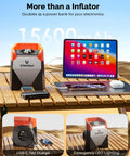 Zephyr S5 Cordless Tire Inflator With Led Light Ultra Fast 160 PSI Portable Air Compressor 15600mAh Battery shown as power bank on table