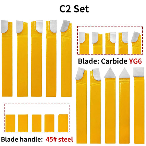 20 Piece Half Inch Carbide Tipped Cutter Tool Bit Set for Metal Lathe Tooling C2 kit with yellow 45# steel handles
