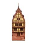 Front view of Realistic Medieval Rowhouse DIY Wood Building Kit For Teens And Adults, Eco Friendly Non Toxic Craft, Classic Model