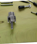 Popetpop 3 Pc Pvc Pipe Threader Set For Electric Drill integrated threading tool on a wooden surface, showing robust metal cutter.