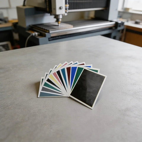 Colorful sheets of DIY Friendly Colored Engraving Marking Paper For Metal Cups And Tableware Kit on a workbench