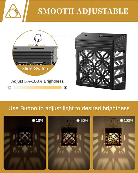 Two Pack Plug In Night Lights With Dusk To Dawn Sensor, Adjustable Brightness, Soft White Decorative Nightlight brightness adjustment