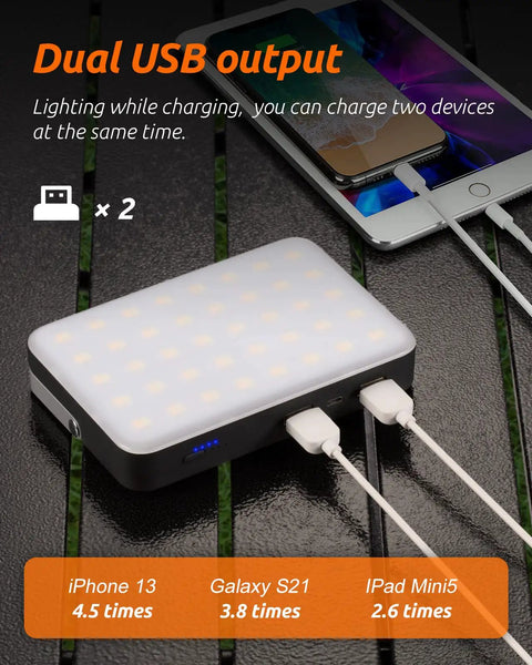 Dual USB output on Beast 20,000mAh Portable LED Work Light And Camping Lantern With 90 Degree Rotatable Stand And Power Bank
