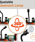 Adjustable gooseneck lamp with 360-degree rotation shown next to key cutting machine duplicator for precise manual key copying.