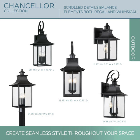 Chancellor 19 Inch Outdoor Wall Lantern Two Light Vintage Sconce In Mystic Black With Clear Glass Panels for exterior lighting