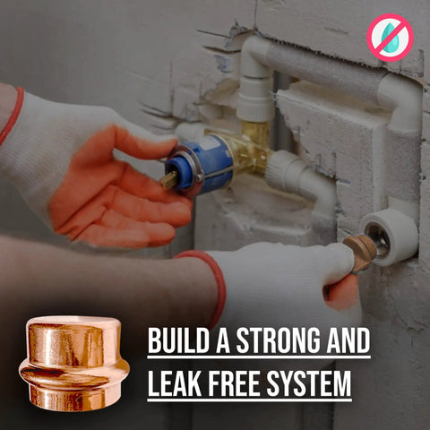 ProPress Copper Stop End Cap Fittings Pack of Ten One Half Inch Zero Lead Copper Caps installed on residential pipe