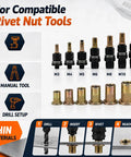 Rivet Nut Tool Set for Installation M3 To M10, Pro Grade Heavy Duty Carbon Steel Nutsert Kit, Quick Release Nut Setter Gun for Metal Fabrication, Home Diy Projects, Furniture Assembly, Reliable Threaded Fastening Points M3-M12 adapters