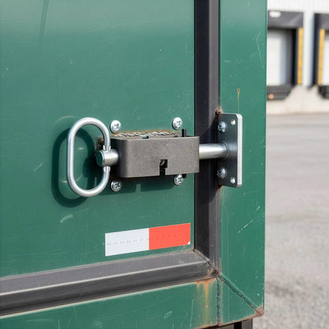 Heavy Duty 4 Pack Weld On Spring Gate Latches No Nonsense Outdoor Fence Hardware attached to a green gate.