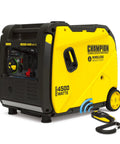 Portable 4500-Watt Inverter Generator With Wireless Remote Start And Quiet Technology, yellow unit with control panel and remote