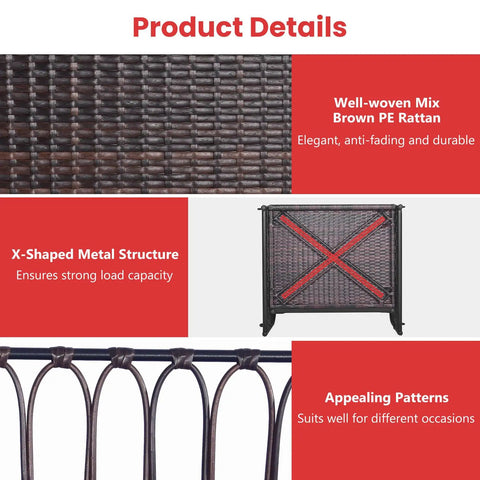 Red Wicker Porch Swing Chair For One With Cushioned Seat And Back, Reinforced Metal Frame, rattan weave, product details